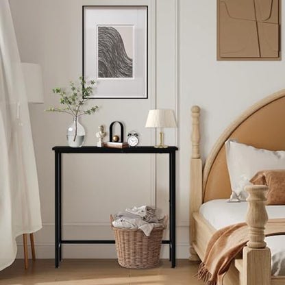 Narrow Console Table, 29.5" Small Entryway Table, Thin Hallway Tables, Slim Sofa Side Tables for Hallway, Living Room, Bedroom, Foyer, Wood-Grained Black - color: Wood-grained Black