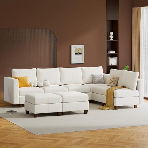 MINCETA Modular Sectional Sofa, Modern Comfy Sofa with Upholstered and Storage Ottoman for Living Room,Bedroom(White, 6 Seat L Shape+2 Ottoman) - color: White, size: 118.2"W*85.9"D + 53.6"W*26.8"D