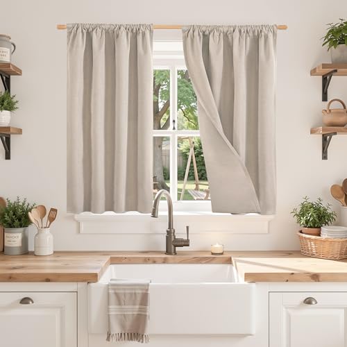 BGment Oatmeal Blackout Curtains 30x40 Inch Length for Short Window | Small Linen Room Darkening Drapes with Rod Pocket for Bedroom Privacy, 2 Panels Set - color: Oatmeal, size: 30"W x 40"L (Pack of 2)