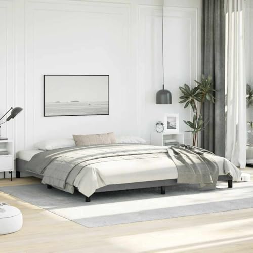 Dark Grey King Upholstered Bed Frame 76 x 80 Matte Polyester Fabric Platform Base for Modern Bedroom, Breathable Tufted Headboard, Tool-Free Assembly, for Master & Guest Rooms - color: Grey, size: 76" x 79.9" King