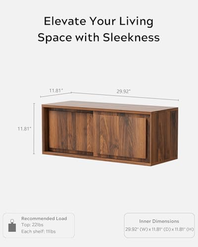 Modern Floating TV Stand, Accent Nightstands Wall Mounted Bedside Table Handless Storage Cabinet with Sliding Doors for Living Room Bedroom, Brown - color: Brown, size: 1PC
