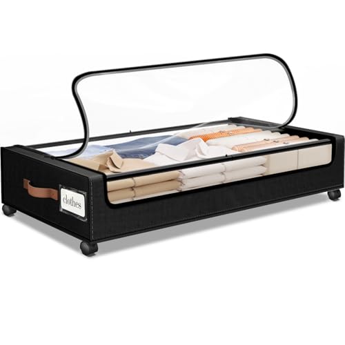 Under Bed Storage with Wheels 1Pack Storage Containers with Clear Window | Under Bed Drawers Rolling Under Bed Storage for Clothes,Shoes, Blankets (30.71 x 16.93 x 6.69 in, Black) - color: Black, size: 1 Pack