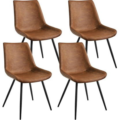 Yaheetech Dining Chairs Set of 4 Mid Century Modern Kitchen Chairs Brown | Faux Leather Upholstered Dining Room Chairs with Metal Legs and Curved Backrest, Armless Side Chairs for Kitchen Living Room - color: Brown, size: Set of 4