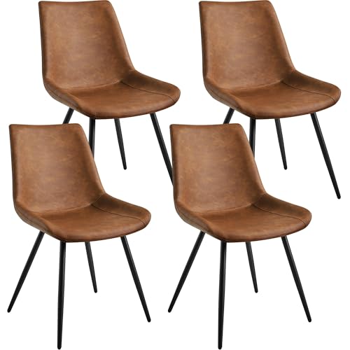 Yaheetech Dining Chairs Set of 4 Mid Century Modern Kitchen Chairs Brown | Faux Leather Upholstered Dining Room Chairs with Metal Legs and Curved Backrest, Armless Side Chairs for Kitchen Living Room - color: Brown, size: Set of 4