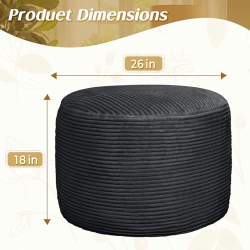 Round Ottoman Foot Rest Pouf for Living Room Couch - Soft Plush Hassock - color: Black