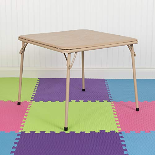 Flash Furniture Mindy Kids Folding Table, Tan | Vinyl Padded Top, Powder Coated Locking Legs, Daycare - color: Tan, size: Table