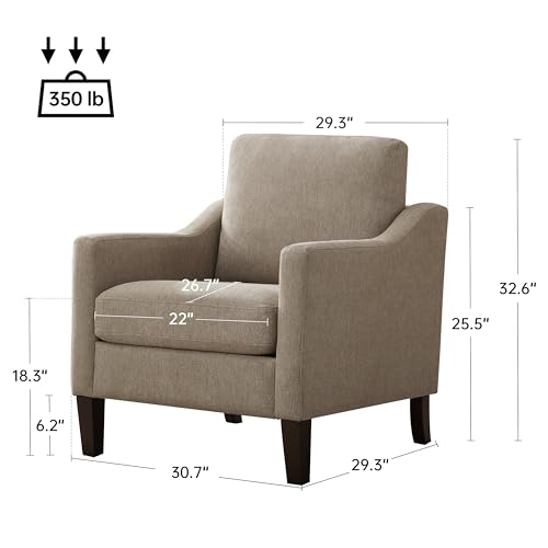 VKNOW Accent Chairs, Living Room Chairs with Wood Legs, Brown | Mid Century Armchair, Flexible Cushion, No Tool Assembly, Removable Cushion, Upholstered Single Sofa For Living Room, Bedroom - color: Brown