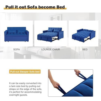 Sleeper Sofa Bed with Adjustable Backrest & Side Pockets, Blue | Adjustable Backrest & Side Pockets,Pull Out Sofa,Comfortable Fabric - color: S-blue-4pa