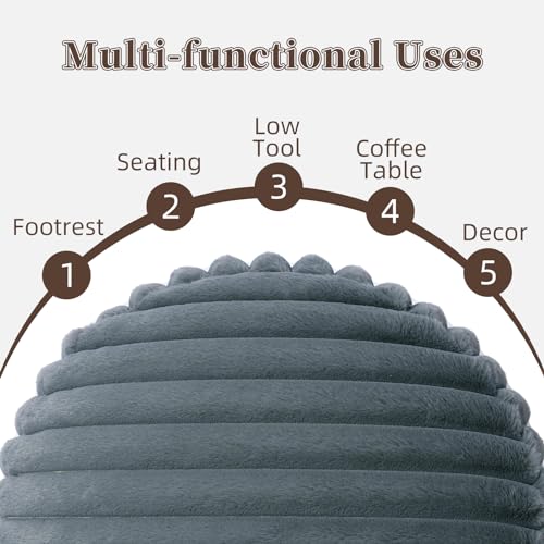 Round Unstuffed Pouf Ottoman Cover Storage Foot Rest, Gray | Cover Only, 20x20x8 In, Soft Short Plush, Ribbed Texture, Modern Style, Living Room, Bedroom, Reading Nook - color: Gray B