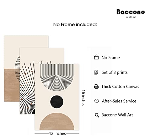 Baccone Mid Century Modern Wall Art Set of 3 Neutral Boho Art Prints Abstract Geometric Wall Art Picture Black Beige Minimalist Painting Canvas Artwork for Living Room Bedroom 12x16 Inch UNFRAMED - color: Mid Century Geometric Prints, size: 12x16 Inch Unf