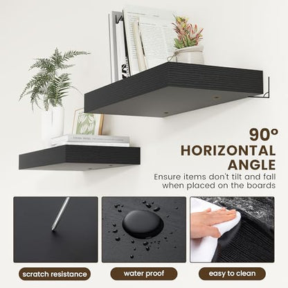 Deep Floating Shelves, 24'' x 12'' Black Shelves for Wall Set of 1 | Invisible Brackets, Engineered Wood, Mounting Hardware Included, 40LBS, Bathroom, Laundry Room, Kitchen, Living Room - color: Black, size: 24W x 11.6D x 2H, 1 Pack