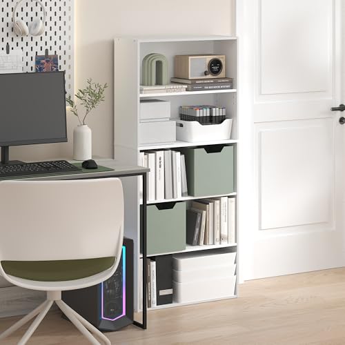 Furinno Jaya Book Shelf, 5-Tier Bookshelf, 52 Inch Tall Standing Bookcase with Adjustable Shelf, 9.5 x 23.6 x 52.6, for Home Office, Bedroom, Living Room, White - color: White, size: 5-Tier, 9.5 x 23.6 x 52.6
