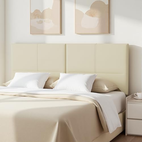 Upholstered Headboard Queen Size, Solid Wood Head Board with Sturdy Metal Legs, Leather Bed Headboard with Height Adjustable, Beige - color: Beige Gray, size: Queen