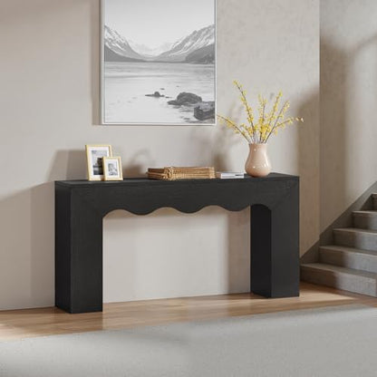 Tribesigns 63" Farmhouse Console Table with Wavy Edge | Wooden Couch Table Behind Sofa with Storage; Long Entryway Sofa Station; Narrow Hallway Stand for Entryway, Living Room - color: Black