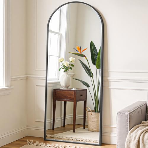 OLIXIS 59"x16.6" Arched Full Length Mirror, Full Body Mirror with Stand | Aluminum Alloy Thin Frame, Free Standing Mirrors for Bedroom, Hanging or Leaning Floor, Living Room Bedroom, Black - color: Black-arched, size: 59"L x 16.6"W