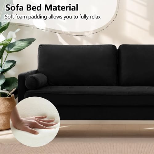 65" Love Seat Sofa, Velvet Small Sofa Small Couch for Bedroom Living Room, Bedroom, Loveseat with 2 Pillows, Gold Legs, Modern Tufted Seat Upholstered Seating for Office, Apartment (Black) - color: Black