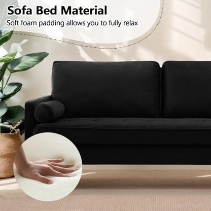 65" Love Seat Sofa, Velvet Small Sofa Small Couch for Bedroom Living Room, Bedroom, Loveseat with 2 Pillows, Gold Legs, Modern Tufted Seat Upholstered Seating for Office, Apartment (Black) - color: Black