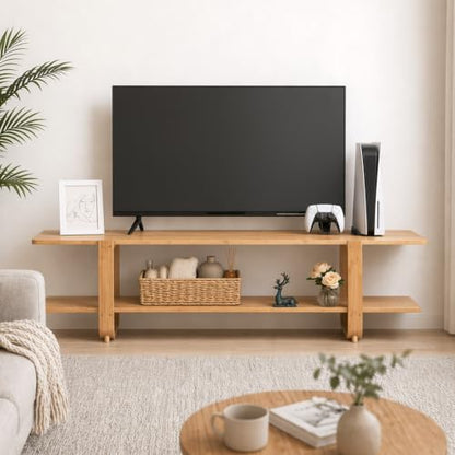 HollyHOME Bamboo TV Stand with Storage for TVs up to 65'', Modern Entertainment Center with 2 Open Shelf, Accent TV Media Console Table for Living Room, Bedroom, 55"(L), Burlywood - color: Burlywood
