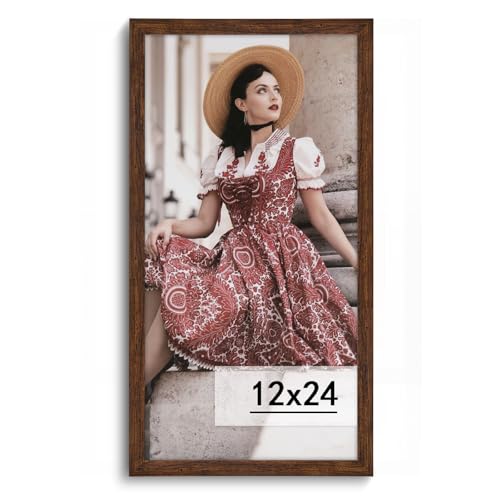 HLiWEGNS Dark Brown 12x24 Frame -Single Frame - Rustic Woodgrain 12 x 24 Poster Frame with Plexiglass for Wall Gallery Display, 12x24 Picture Frame for Puzzles, Artwork, Photos and Posters - color: Brown, size: 12x24 in