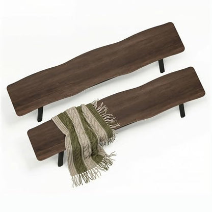 FUQARHY 59” Farmhouse Dining Bench Pair of 2, Long Kitchen Benches | 6-8 Person, Long Kitchen Table Benches, Entryway Bench, Indoor Bench Walnut - color: Walnut