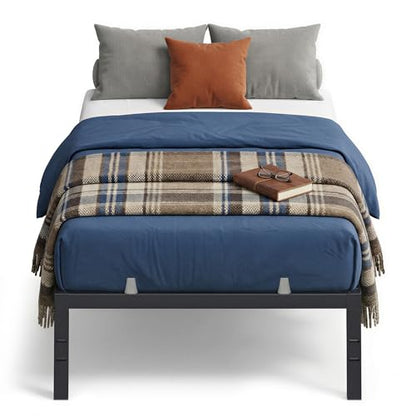 VASAGLE Twin Metal Bed Frame 14 Inches Tall, 550 lb Weight Capacity, No Box Spring Needed, with Under-Bed Storage, Easy Setup, Heavy-Duty Platform Bed, Mattress Retainers, Matte Black URMB653BD02S - size: Twin, style: 14 Inch