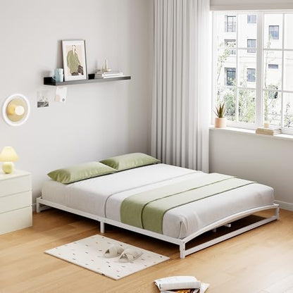 IDEALHOUSE Low Bed Frame, 6 in Full Size Metal Platform Bed Frame, White | Arch Design, Heavy Duty Bed Frame, Strong Bearing Capacity, No Box Spring Needed, - color: 6 Inch White, size: Full