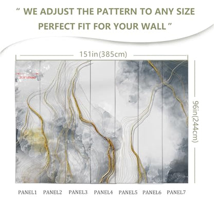 Abstract Grey Marble Wallpaper Large Abstract Gold Wall Mural | 151"x96", for Bedroom Living Room Bathroom, Textured Fabric, Not Peel and Stick - color: Mural 09, size: 151" x 96"