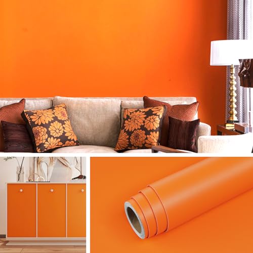 Livelynine Orange Peel and Stick Wallpaper 15.8x78.8 Burnt Orange Contact Paper for Cabinets Shelves Locker Classroom Wallpaper Stick and Peel for Bedroom Girls Kids Room Self Adhesive Vinyl Wrap - color: Orange, size: 15.8" x 78.8"