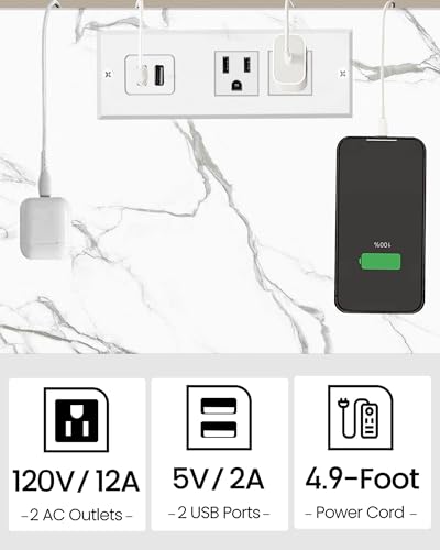 TUTOTAK End Table with Charging Station, Side Table Set of 2, Nightstand | 2-Tier Storage Shelf, Bedside Table with USB Ports, Sofa Table for Small Space, Livingroom, Bedroom Marble White TB01BMW041 - color: Marble White