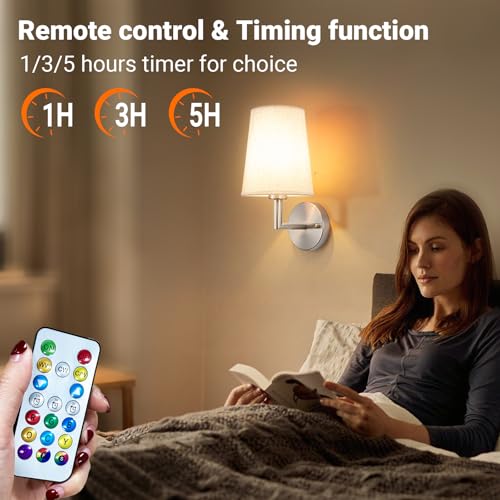 Wall Sconce Battery Operated Wall Light Fixure with Remote Control, Dimmable Battery Operated Wall Sconces Set Of Two, Indoor Wireless Wall Mounted Lamp with Rechargable Bulb For Bedroom Living Room - color: Nickel-SetOfTwo