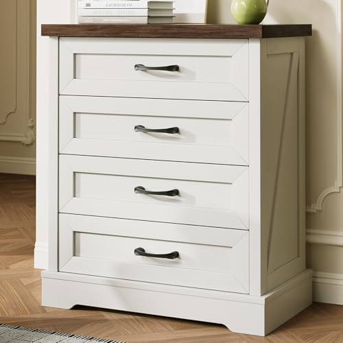 AODK 39" Tall Farmhouse 4 Drawer Dresser for Bedroom, Walnut & White | Engineered Wood, Chest of Drawers with Metal Handle, Modern Storage Cabinet and Organizers for Closet, Living Room, Entryway