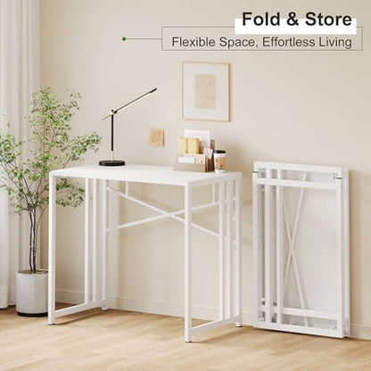 Lutown-Teen Small Folding Desk 35 inch, White | No Assembly Required Narrow Office Desk, Writing Gaming Computer Camping Table for Small Spaces - color: White, size: 35 Inch