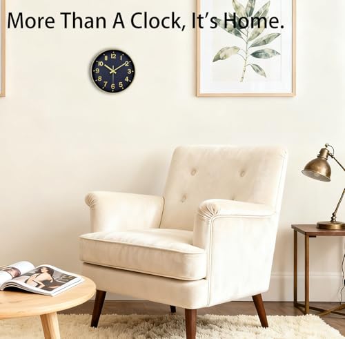 Wall Clock, 8 Inch Wall Clocks Battery Operated, Modern Non Ticking Silent Digital Analog Small Wall Clock for Bedroom Living Room Kitchen Office Gym Classroom Outdoor Clocks, Gold Blue - color: Navy Blue, size: 8 Inch