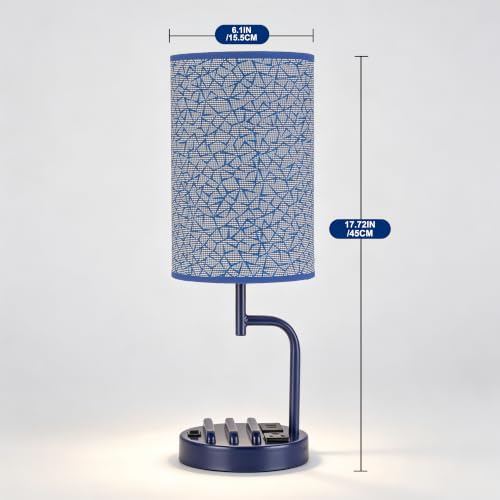 Dreamholder 2 Pack Table Lamp, Bedside Lamp with 3 USB Charging Ports & AC Outlet, USB Desk Lamp with 2 Phone Holders, Linen Fabric Shade Nightstand Lamps for Bedroom Living Room Office, Blue - color: Blue