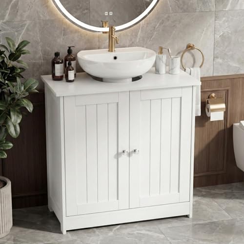 Bonnlo Pedestal Sink Storage Cabinet with 2 Doors Traditional Under Sink Cabinet Bathroom Space Saver Organizer with Adjustable Shelf White 23 5/8" W x 11 7/16" D x 23 5/8" H - color: White