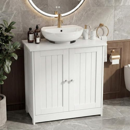 Bonnlo Pedestal Sink Storage Cabinet with 2 Doors Traditional Under Sink Cabinet Bathroom Space Saver Organizer with Adjustable Shelf White 23 5/8" W x 11 7/16" D x 23 5/8" H - color: White