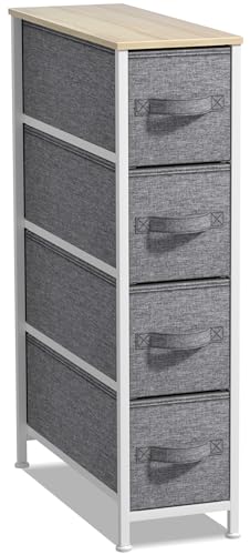 Sorbus Narrow Dresser with 4 Drawers - Vertical Slim Storage Chest of Drawers with Steel Frame, Wood Top & Easy Pull Fabric Bins for Small Spaces, Closets, Bedroom, Bathroom & Laundry (Beige) - color: Beige, style: 4 Drawer