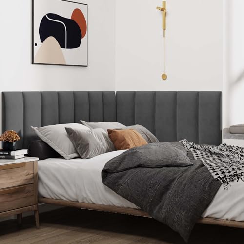 IFNOW Wall Mounted Headboard, Peel and Stick Panels, Dark Grey, Queen | Upholstered 3D Soundproof Acoustic Panels, Reusable and Removable, Padded Leather Bed Headboard, 6 Panels, 9.84" x 23.62" - color: Leather-dark Grey, size: Twin