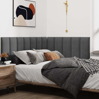 IFNOW Wall Mounted Headboard, Peel and Stick Panels, Dark Grey, Queen | Upholstered 3D Soundproof Acoustic Panels, Reusable and Removable, Padded Leather Bed Headboard, 6 Panels, 9.84" x 23.62" - color: Leather-dark Grey, size: Twin