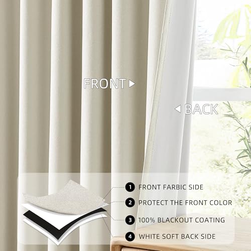 ChrisDowa Birch Blackout Curtains 45 Inches Long 2 Panels for Bedroom | Room Darkening,Light Blocking,Thermal Insulated,Faux Linen,Farmhouse,Grommet,Window Treatment,Drapes,Living Room,52x45 - color: Birch, size: 52"W x 45"L (Pack of 2)