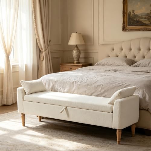 Chifee & Vingol 66" W Storage Benches End of Bed Bench with Pillow,Ivory - color: 66"-ivory