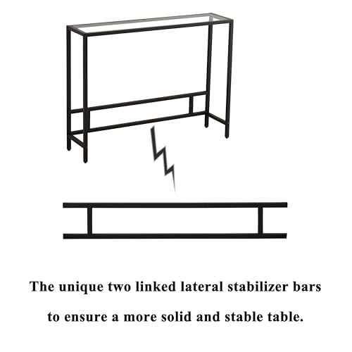 Small Modern Console Table for Entryway, Tempered Glass with Metal Frame Sofa Table for Living Room, Hallway, Office (Single-Layer, Black) - color: Black, style: Single-layer