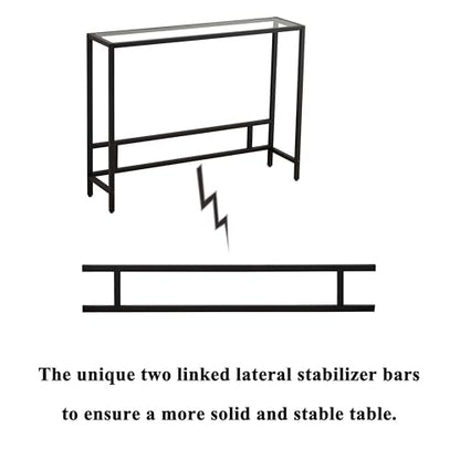 Small Modern Console Table for Entryway, Tempered Glass with Metal Frame Sofa Table for Living Room, Hallway, Office (Single-Layer, Black) - color: Black, style: Single-layer