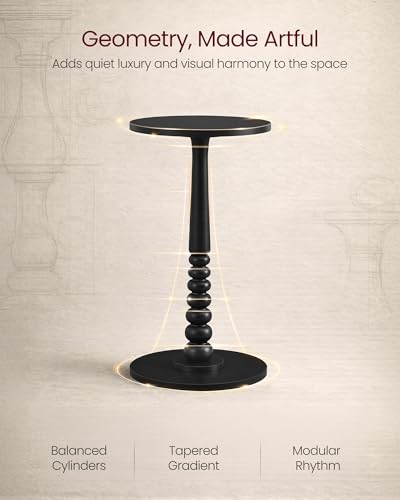 VASAGLE Round Side Table, Small Drink End Table, Solid Wood Leg | Accent Nightstand, Mid-Century Modern, for Living Room Bedroom, Ink Black, MARIEL Collection, ULET293BC01S - color: Ink Black, size: Round