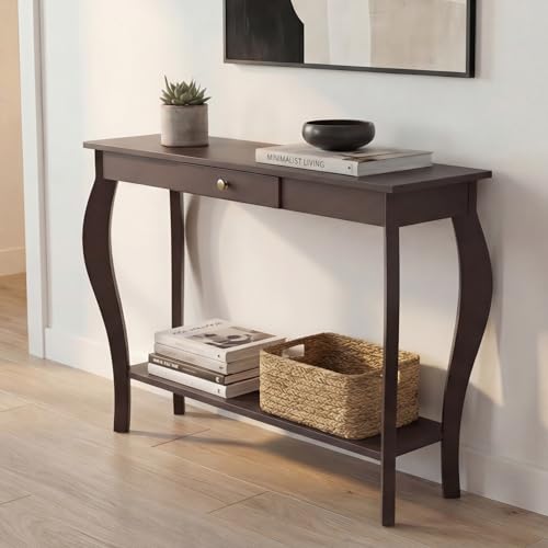 ChooChoo 47 Inch Narrow Console Table with Drawer, Chic Accent Sofa Entryway Table with Shelves for Entryway, Living Room, Hallway, Espresso - color: Espresso, size: 11.8"D x 47.2"W x 31.4"H