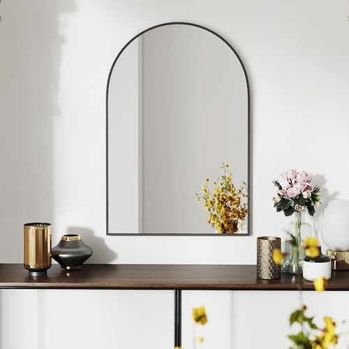 30x20 Bathroom Mirror Arch Wall Mounted/Against Aluminum Frame Black | HD Crystal Clear No distortion Tempered Glass,Make-Up Vanity Mirrors for Bedroom,Entryway,Bathroom,Living Room - color: Black, size: 30"L x 20"W