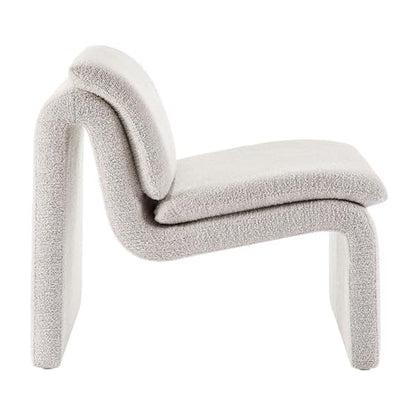 Modway Lume Curved Lounge Chair in Parchment Boucle Fabric – Modern Upholstered Armless Accent Chair with Padded Cushion - Unique Slipper Chair for Bedroom or Living Room - color: Parchment