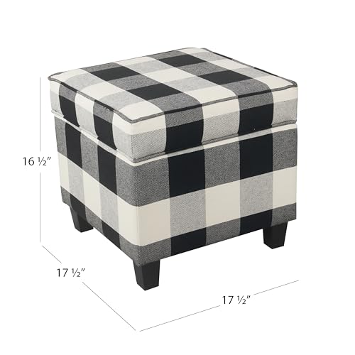 HomePop 18" Classic Square Storage Ottoman - Black Plaid - color: Black
