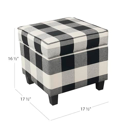 HomePop 18" Classic Square Storage Ottoman - Black Plaid - color: Black