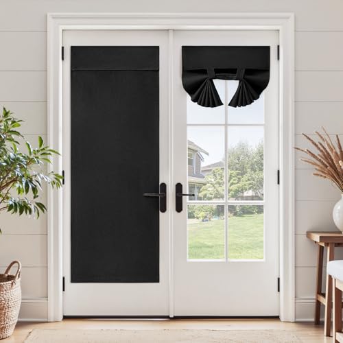 HOMEIDEAS 100% Black Linen Blackout French Door Curtains, Privacy Door Window Curtains, 30 X 40 Inch Room Darkening Blinds, Thermal Insulated Shades for Bedroom, 1 Panel - color: Black, size: 30"W x 40"L (Pack of 1)